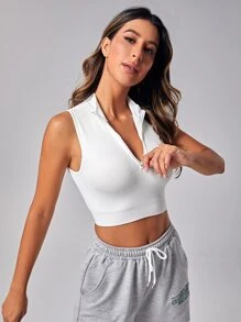SHEIN Running Cut Out Backless Crop Sports Tank Top - White - View 3