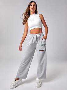 SHEIN Running Cut Out Backless Crop Sports Tank Top - White - View 6