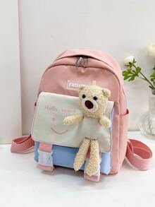 女孩功能背包字母圖案卡通熊裝飾