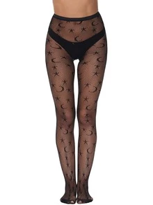 Medias de malla con patrón de estrella - Negro - Ver 1