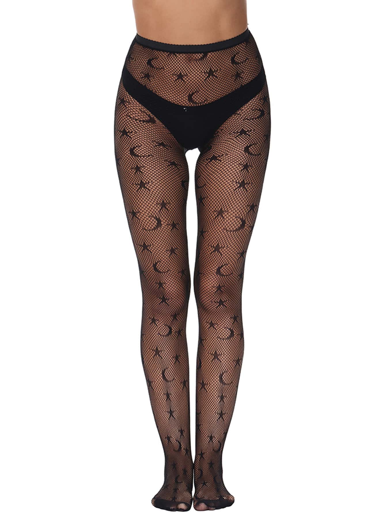 Medias de malla con patrón de estrella - Negro - Ver 1
