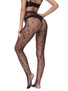 Medias de malla con patrón de estrella - Negro - Ver 2