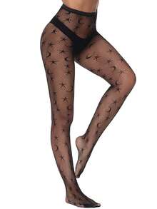 Medias de malla con patrón de estrella - Negro - Ver 4