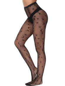 Medias de malla con patrón de estrella - Negro - Ver 5