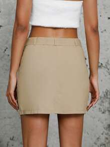 翻蓋口袋腰帶工裝裙