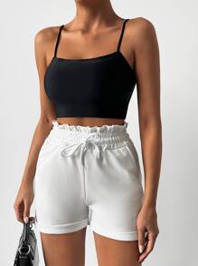 RueChic 纸袋腰卷边短裤 - 白色 - 查看 3
