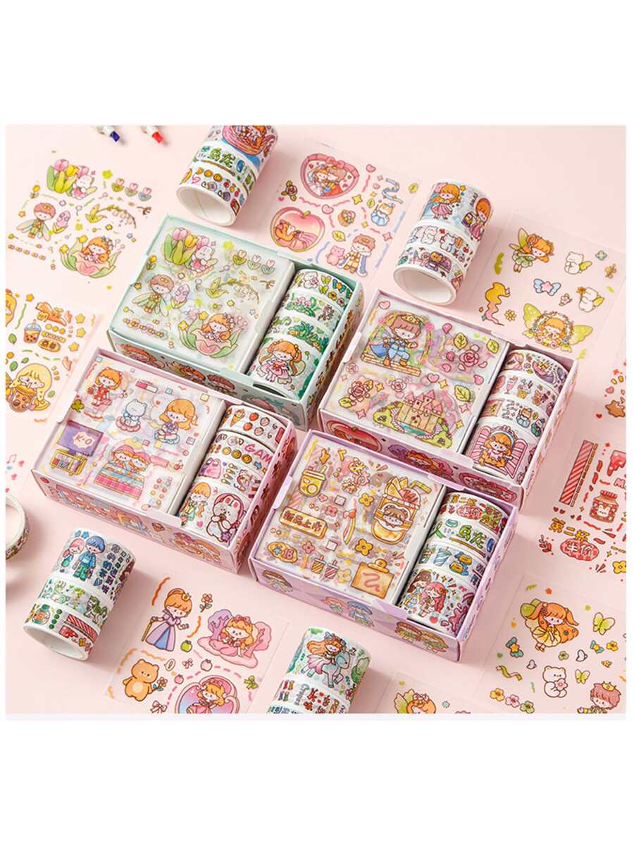 1box Cartoon Graphic Random Washi Tape - Multicolor - View 1