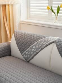 1pc Waffle Quilting Anti-Slip Sofa Cover With Snowflake Decor, Couch Cover Blanket - Dark Grey - View 7