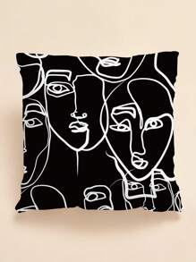 Abstract Figure Graphic Cushion Cover Without Filler, Modern Throw Pillow Case For Sofa - Black and White - View 1