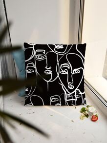 Abstract Figure Graphic Cushion Cover Without Filler, Modern Throw Pillow Case For Sofa - Black and White - View 3
