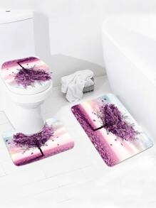 1pc Tree Print Bath Rug Or 1pc Shower Curtain, Modern Tree Print Non-slip Toilet Mat For Bathroom - Multicolor - View 3