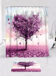 1pc Tree Print Bath Rug Or 1pc Shower Curtain, Modern Tree Print Non-slip Toilet Mat For Bathroom - Multicolor - View 6