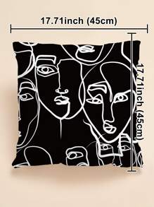 Abstract Figure Graphic Cushion Cover Without Filler, Modern Throw Pillow Case For Sofa - Black and White - View 6