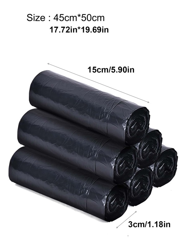 15pcs/roll Drawstring Trash Bag, Black Thick Garbage Bag For Home