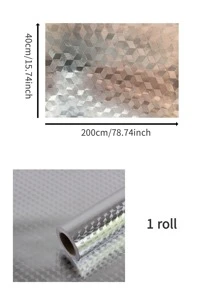 1 rollo de pegatina plateada resistente al aceite para la cocina, pegatina simple de PVC para cajones de cocina, pegatinas, vinilos decorativos para paredes, decoración del hogar, artículos de decoración de primavera para renovar tu hogar, pegatinas de decoración Rama, regalos de cumpleaños y graduación - Plateado - Ver 2