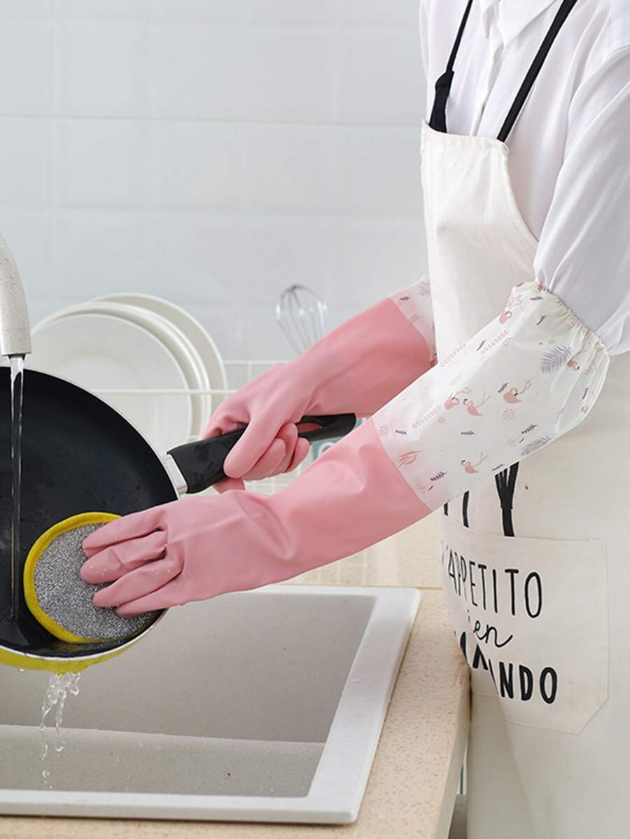 Găng tay rửa bát không thấm nước 1 cặp - Hồng - Xem 1