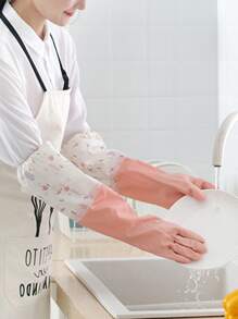 Găng tay rửa bát không thấm nước 1 cặp - Hồng - Xem 2