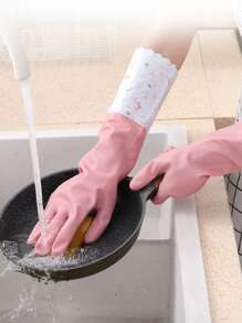 Găng tay rửa bát không thấm nước 1 cặp - Hồng - Xem 5