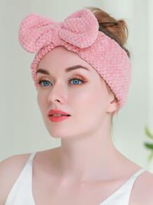 Bow Decor Bath Headband - Coral Pink - View 4