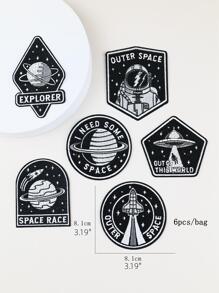 6pcs Planet & Astronaut Planet Rocket Space Station UFO Series Pattern Iron-on Patches DIY Gift - Multicolor - View 3