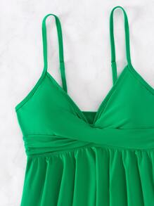 SHEIN Swim 熱帶圖案坦基尼套裝圍裹吊帶上衣和泳衣下裝2入組泳衣 - 彩色 - 查看 6