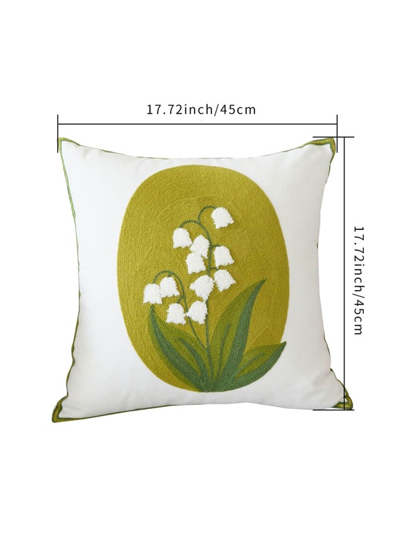 1pc Floral Embroidered Decorative Throw Pillow Case, Canvas Cushion