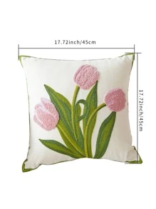 1入組無填充物花卉刺繡靠墊套現代帆布裝飾抱枕套 - 粉色 - 查看 2