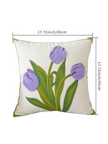 1入組無填充物花卉刺繡靠墊套現代帆布裝飾抱枕套 - 紫色 - 查看 2