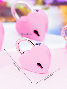 1pc Heart Shaped Lock & 1pc Key, Creative Pink Zinc Alloy Heart Box Lock For School - Pink - View 3