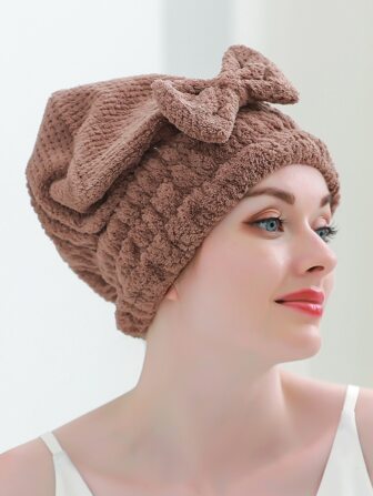 1件蝴蝶结装饰干发巾，北欧风干发帽，适用于浴室、家居装饰、返校季、美容院、酒店、运动场所、居家必备，可作浴巾、护肤干发巾