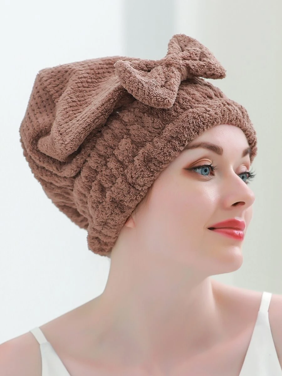 1 chiếc khăn lau khô tóc trang trí nơ, mũ lau khô tóc phong cách Bắc Âu cho phòng tắm, trang trí phòng tắm, khăn tắm trùm đầu cho salon làm đẹp, đồ thể thao khách sạn, đồ dùng thiết yếu trong gia đình, khăn tắm, khăn quấn lau khô tóc chăm sóc da - Màu nâu Sô-cô-la - Xem 1