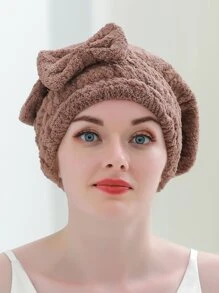 1 chiếc khăn lau khô tóc trang trí nơ, mũ lau khô tóc phong cách Bắc Âu cho phòng tắm, trang trí phòng tắm, khăn tắm trùm đầu cho salon làm đẹp, đồ thể thao khách sạn, đồ dùng thiết yếu trong gia đình, khăn tắm, khăn quấn lau khô tóc chăm sóc da - Màu nâu Sô-cô-la - Xem 2