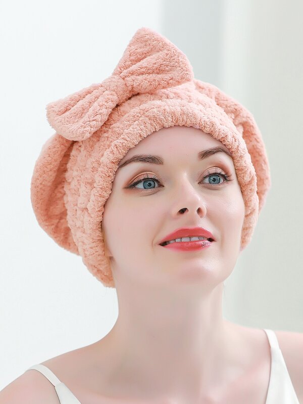 Bow Decor Hair Drying Towel Home Bathroom Decor Back To SchoolHair Bonnet Shower Towels For Beauty Salon, Hotel Sports,Home Essentials, Towel, Skin Care