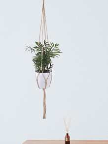 1pc Macrame Plant Hanger, Woven Hanging Planter Basket, Potted Plant Not Include, For Home - Khaki - View 1