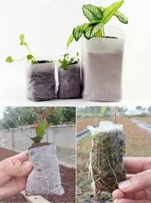 100入組種子苗圃袋，無紡布植物生長袋，種子苗圃袋，家庭花園供應，移植用的苗圃袋，農產品用品 - 白色 - 查看 4