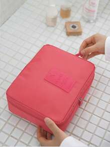 Travel Portable Storage Bag, Large Capacity Hook Wash Bag, Multifunction Satchel Cosmetic Storage Organizer Bag,Boho Vibes - Watermelon Pink - View 1