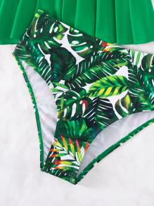 SHEIN Swim 熱帶圖案坦基尼套裝圍裹吊帶上衣和泳衣下裝2入組泳衣 - 彩色 - 查看 7