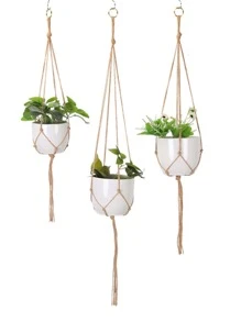 1pc Macrame Plant Hanger, Woven Hanging Planter Basket, Potted Plant Not Include, For Home - Khaki - View 3