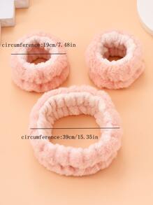 3 件組可愛簡約洗臉紮髮帶 - 粉色 - 查看 5