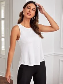 Yoga Sxy Contrast Mesh Split Back Asymmetrical Hem Tank Top - White - View 6