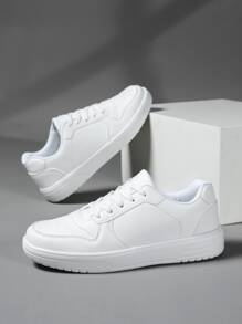 男士低幫繫帶運動戶外白色運動鞋 - 白色 - 查看 2