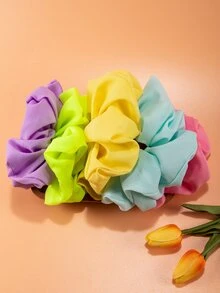 5入組女士素色休閒大腸髮圈