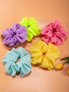 5入組女士素色休閒大腸髮圈