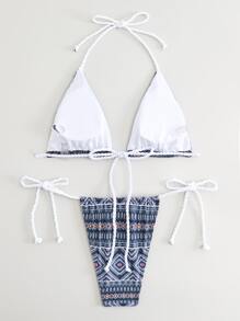 SHEIN Swim Geo Print Halter Triangle Tie Side Summer Beach Bikini Set - Multicolor - View 4