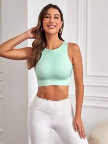 Yoga Basic 字母圖案短款背心 - 薄荷綠 - 查看 3