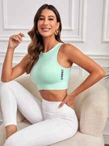 Yoga Basic 字母圖案短款背心 - 薄荷綠 - 查看 5