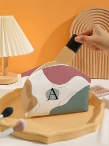 Octagonal Velvet Cosmetic Bag With Letter A Pattern - Multicolor - View 2