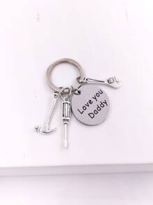 1入組男士標語圖形圓形和錘子吊飾鑰匙扣父親節禮物 - 銀色 - 查看 1