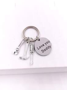 1入組男士標語圖形圓形和錘子吊飾鑰匙扣父親節禮物 - 銀色 - 查看 3