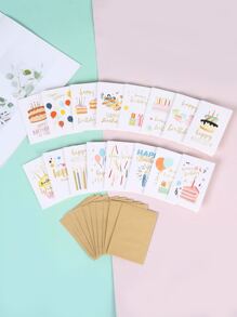 Thiệp chúc mừng đồ họa hoạt hình 16 chiếc & Phong bì 16 chiếc - Nhiều màu - Xem 1